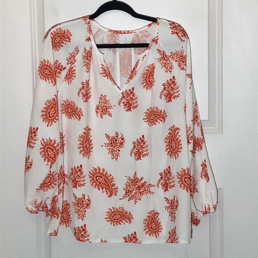 Paisley Print Long Balloon Sleeve Blouse Large